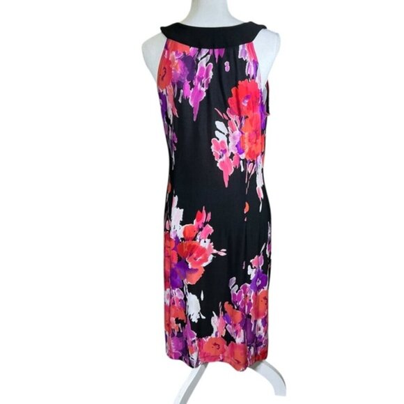 Sandra Darren Dress Beaded Keyhole Watercolor Floral Slip On Black Pink Size 12 - Picture 10 of 16
